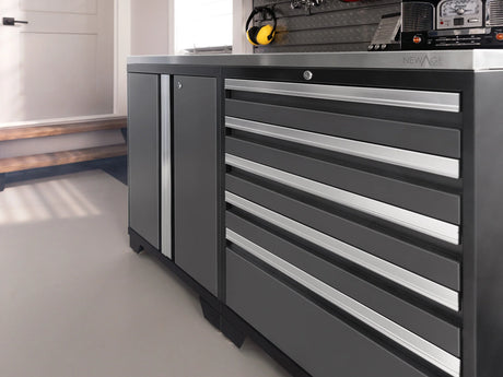 Pro Series 6 Piece Cabinet Set with Base, Wall Cabinet, Locker and Stainless Steel Door Fridge