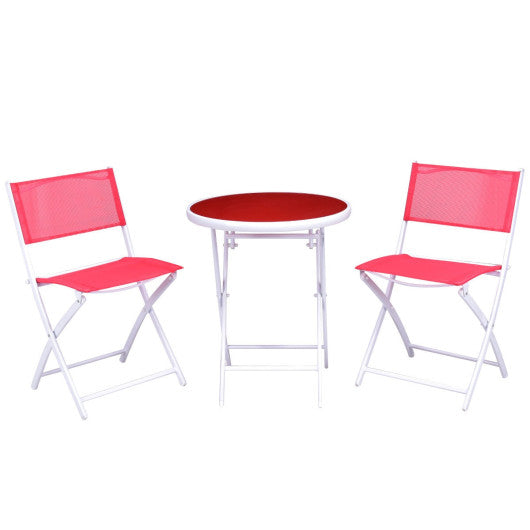 3 Pieces Patio Folding Bistro Set for Balcony or Outdoor Space-Red