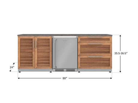 Outdoor Kitchen Stainless Steel 5 Piece Cabinet Set with 3-Drawer, 2-Door Cabinet, Countertops and Fridge