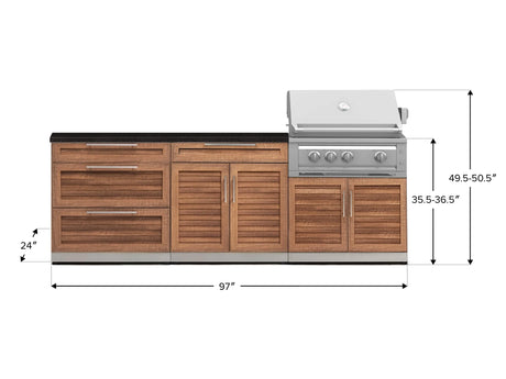 Outdoor Kitchen Stainless-Steel 5 Piece Cabinet Set with with 3-Drawer, Bar, Grill Cabinet, Platinum Grill and Countertop