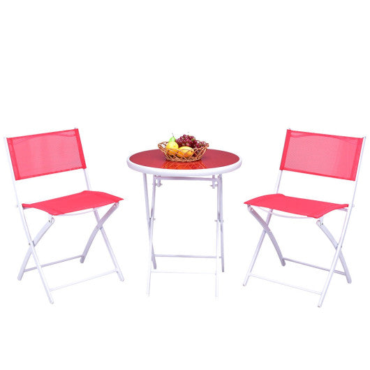 3 Pieces Patio Folding Bistro Set for Balcony or Outdoor Space-Red