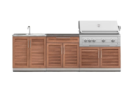 Outdoor Kitchen Stainless-Steel 5 Piece Cabinet Set with Bar, Sink, Grill Cabinet, Platinum Grill, and Countertop