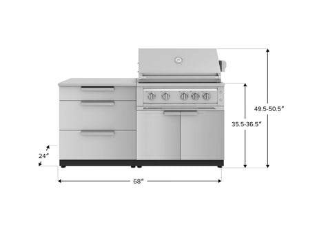 Outdoor Kitchen Stainless-Steel 4 Piece Cabinet Set with 3 Drawer, Grill Cabinet, Platinum Grill, and Countertop