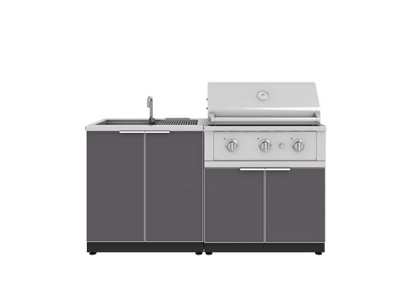 Outdoor Kitchen Aluminum 3 Piece Cabinet Set with Sink, Grill Cabinet and Performance Grill