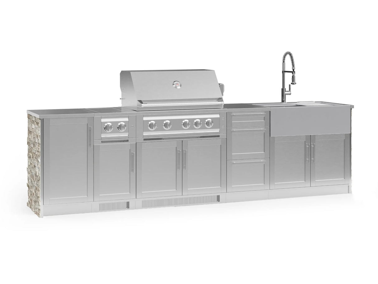 Outdoor Kitchen Signature Series 10 Piece Cabinet Set with 1 Door, Dual Side Burner, 3 Drawer, Sink, Grill and Grill Cabinet