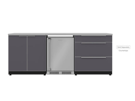 Outdoor Kitchen Aluminum 3 Piece Cabinet Set with 3-Drawer, 2-Door Cabinet and Fridge