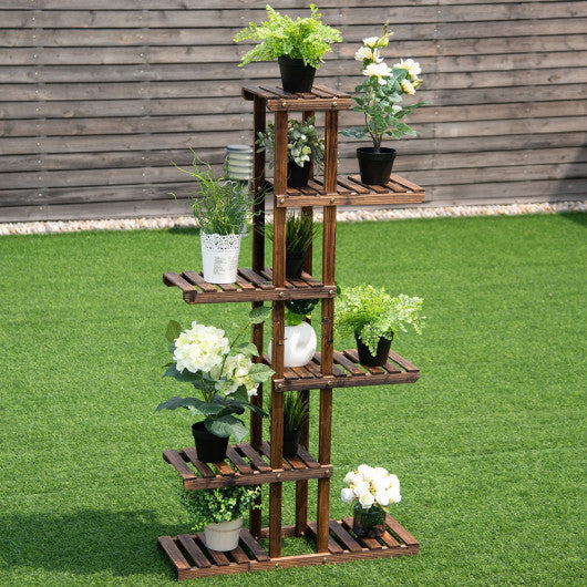 6 Tier Garden Wooden Shelf Storage Plant Rack Stand