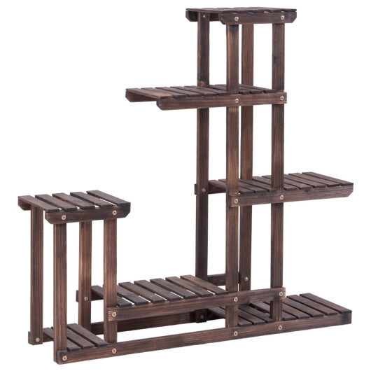 6-Tier Garden Wooden Plant Flower Stand Shelf for Multiple Plants Indoor or Outdoor