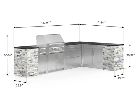 Outdoor Kitchen Signature Series 11 Piece L Shaped Cabinet Set with 3 Drawer, Bar, Dual Side Burner, Grill and Grill Cabinet