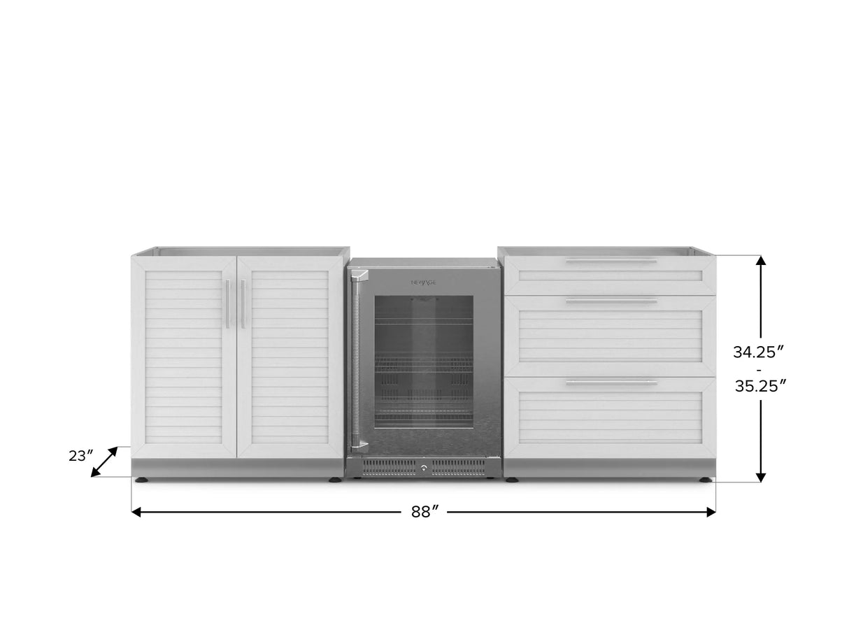 Outdoor Kitchen Stainless Steel 3 Piece Cabinet Set with 3-Drawer, 2-Door Cabinet and Fridge