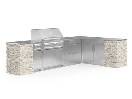 Outdoor Kitchen Signature Series 11 Piece L Shaped Cabinet Set with 3 Drawer, Bar, Dual Side Burner, Grill and Grill Cabinet