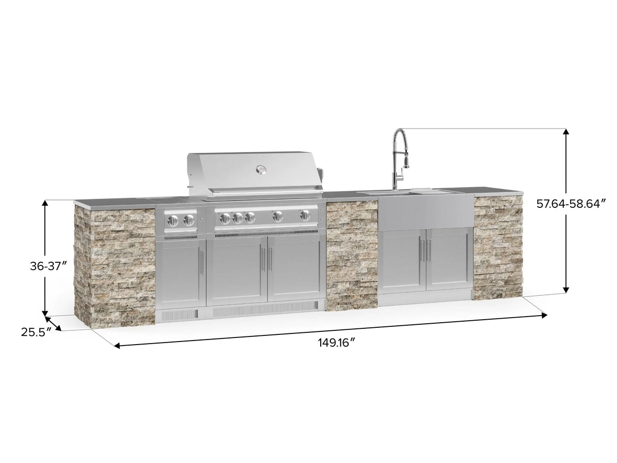 Outdoor Kitchen Signature Series 11 Piece Cabinet Set with Dual Side Burner, Sink, Platinum Grill and Grill Cabinet