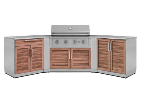 Outdoor Kitchen Stainless-Steel 7 Piece Cabinet Set with 2 Door, Bar, Corner, Grill Cabinet, Performance Grill, and Countertops