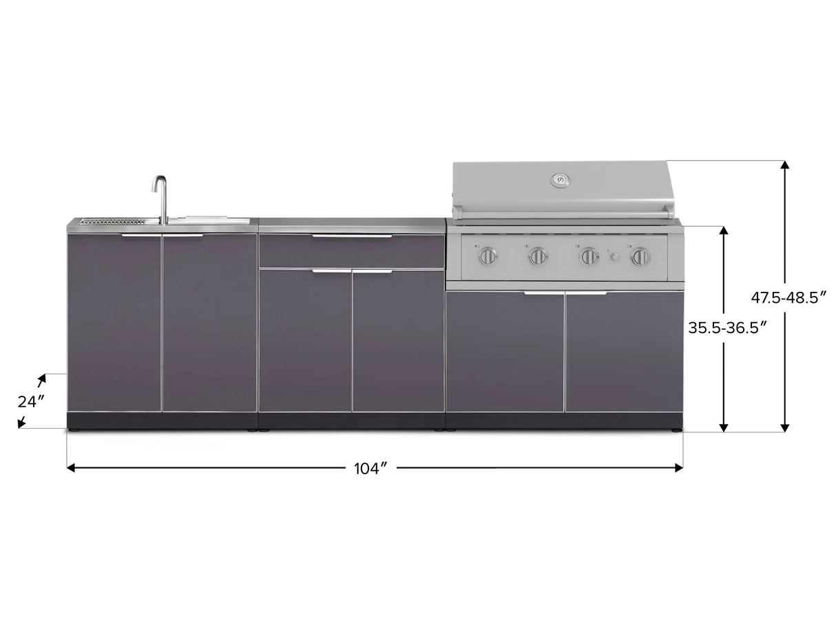 Outdoor Kitchen Aluminum 5 Piece Cabinet Set with Bar, Grill, Sink Cabinet, Performance Grill, and Countertop