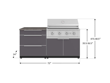 Outdoor Kitchen Aluminum 4 Piece Cabinet Set with 3 Drawer, Grill Cabinet, Performance Grill and Countertop