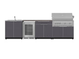 Outdoor Kitchen Aluminum 6 Piece Cabinet Set with Sink, Bar, Grill Cabinet, Platinum Grill, Countertop and Glass Door Fridge