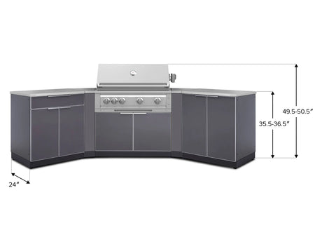 Outdoor Kitchen Aluminum 7 Piece Cabinet Set with 2 Door, Bar, Corner, Grill Cabinet, Platinum Grill, and Countertops