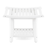 Heavy Duty Waterproof Bath Stool with Curved Seat and Storage Shelf-White