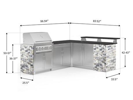 Outdoor Kitchen Signature Series 8 Piece L Shape Cabinet Set with 2 Door, Bar, Platinum Grill and Grill Cabinet