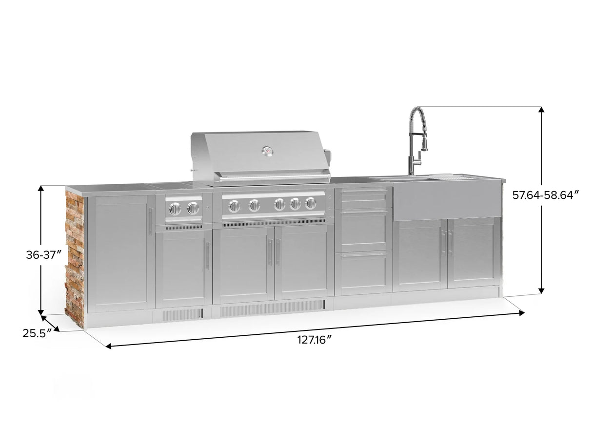 Outdoor Kitchen Signature Series 10 Piece Cabinet Set with 1 Door, Dual Side Burner, 3 Drawer, Sink, Grill and Grill Cabinet