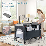 5-in-1 Baby Nursery Center Foldable Toddler Bedside Crib with Music Box-Black