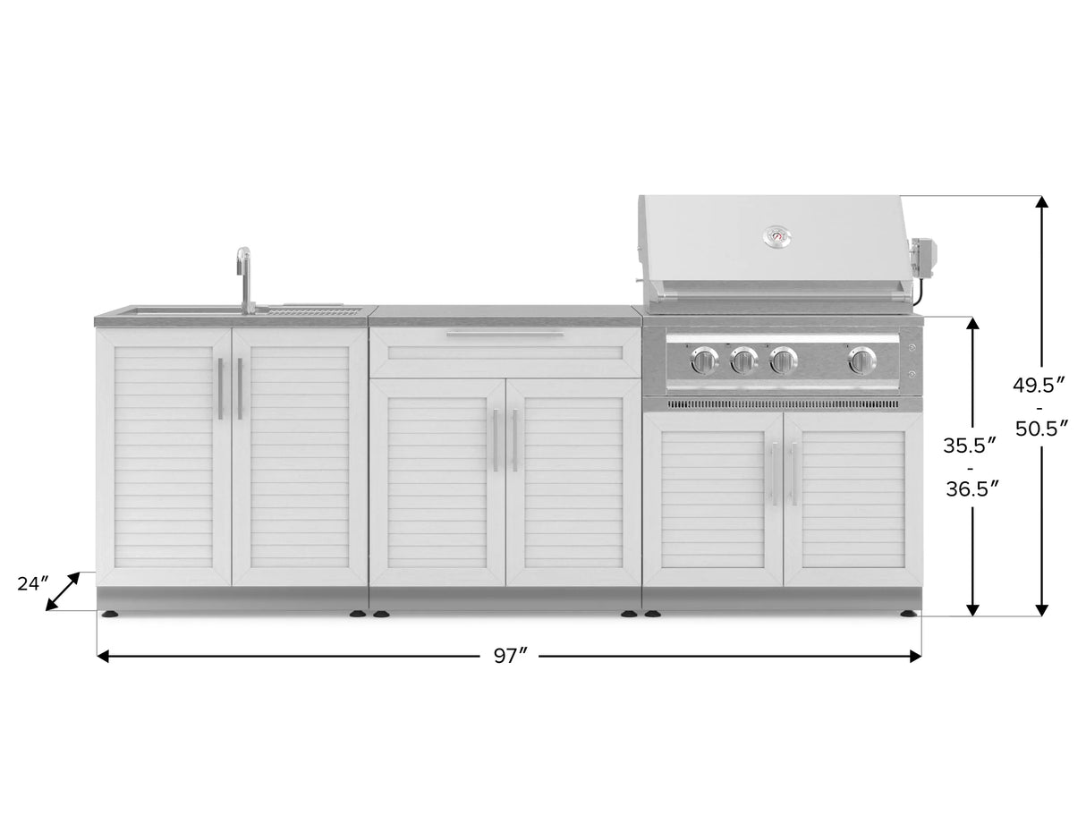 Outdoor Kitchen Stainless-Steel 5 Piece Cabinet Set with Bar, Sink, Grill Cabinet, Platinum Grill, and Countertop