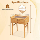 Bamboo Makeup Vanity Table with Stool and Rotating Mirror