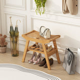 Bamboo Shower Seat Bench with Underneath Storage Shelf-Natural