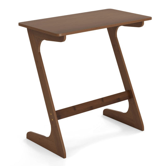 Bamboo Z-Shaped Spacious Sofa Side Table with Space-Saving Tabletop-Brown