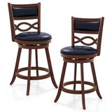 Bar Stools Set of 2 with Rubber Wood Frame and Faux Leather Upholstered Seat-24 Inch