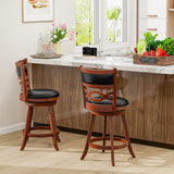 Bar Stools Set of 2 with Rubber Wood Frame and Faux Leather Upholstered Seat-24 Inch
