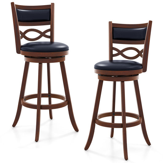 Bar Stools Set of 2 with Rubber Wood Frame and Faux Leather Upholstered Seat-29 Inch