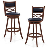 Bar Stools Set of 2 with Rubber Wood Frame and Faux Leather Upholstered Seat-29 Inch
