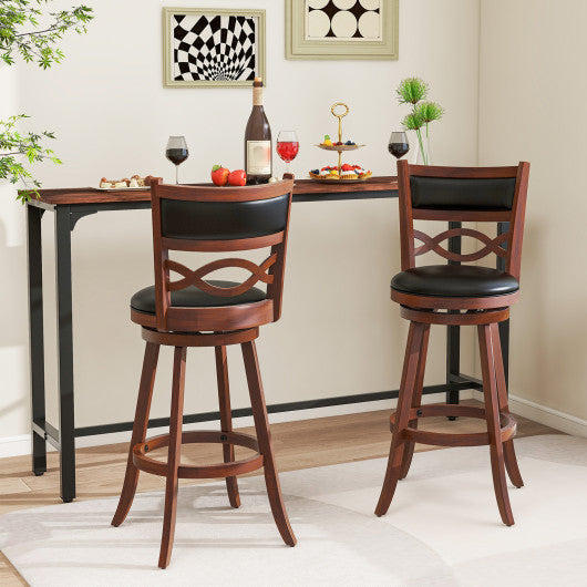 Bar Stools Set of 2 with Rubber Wood Frame and Faux Leather Upholstered Seat-29 Inch