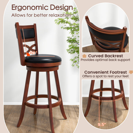 Bar Stools Set of 2 with Rubber Wood Frame and Faux Leather Upholstered Seat-29 Inch