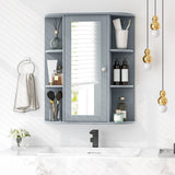 Bathroom Single Door Shelves Wall Mount Cabinet with Mirror-Gray