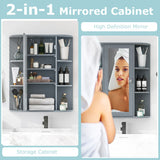 Bathroom Single Door Shelves Wall Mount Cabinet with Mirror-Gray
