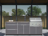 Outdoor Kitchen Aluminum 5 Piece Cabinet Set with 3-Drawer, 2-Door Cabinet, Countertops and Fridge