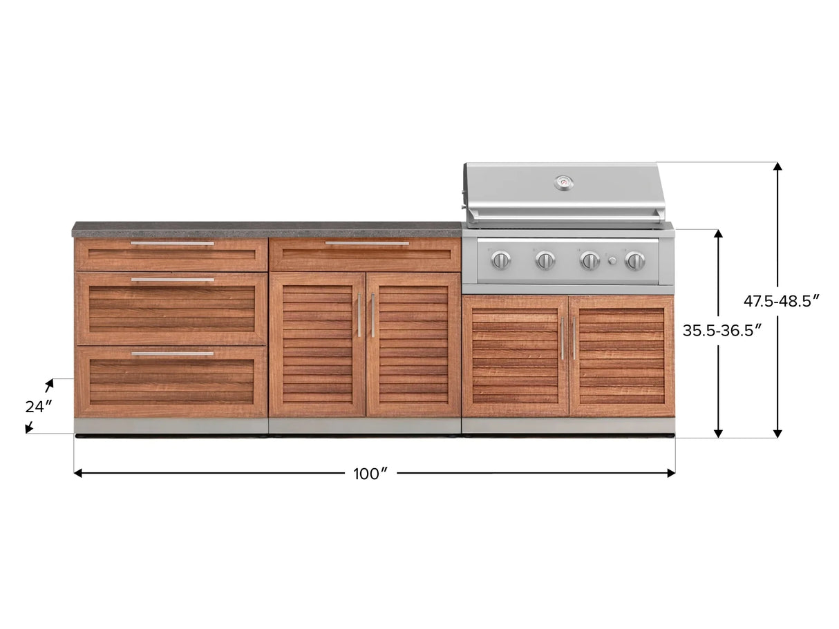 Outdoor Kitchen Stainless-Steel 5 Piece Cabinet Set with 3-Drawer, Bar, Grill Cabinet, Performance Grill and Countertop