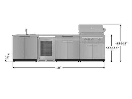 Outdoor Kitchen Stainless Steel 6 Piece Cabinet Set with Sink, Bar, Grill Cabinet, Platinum Grill, Countertop and Glass Door Fridge