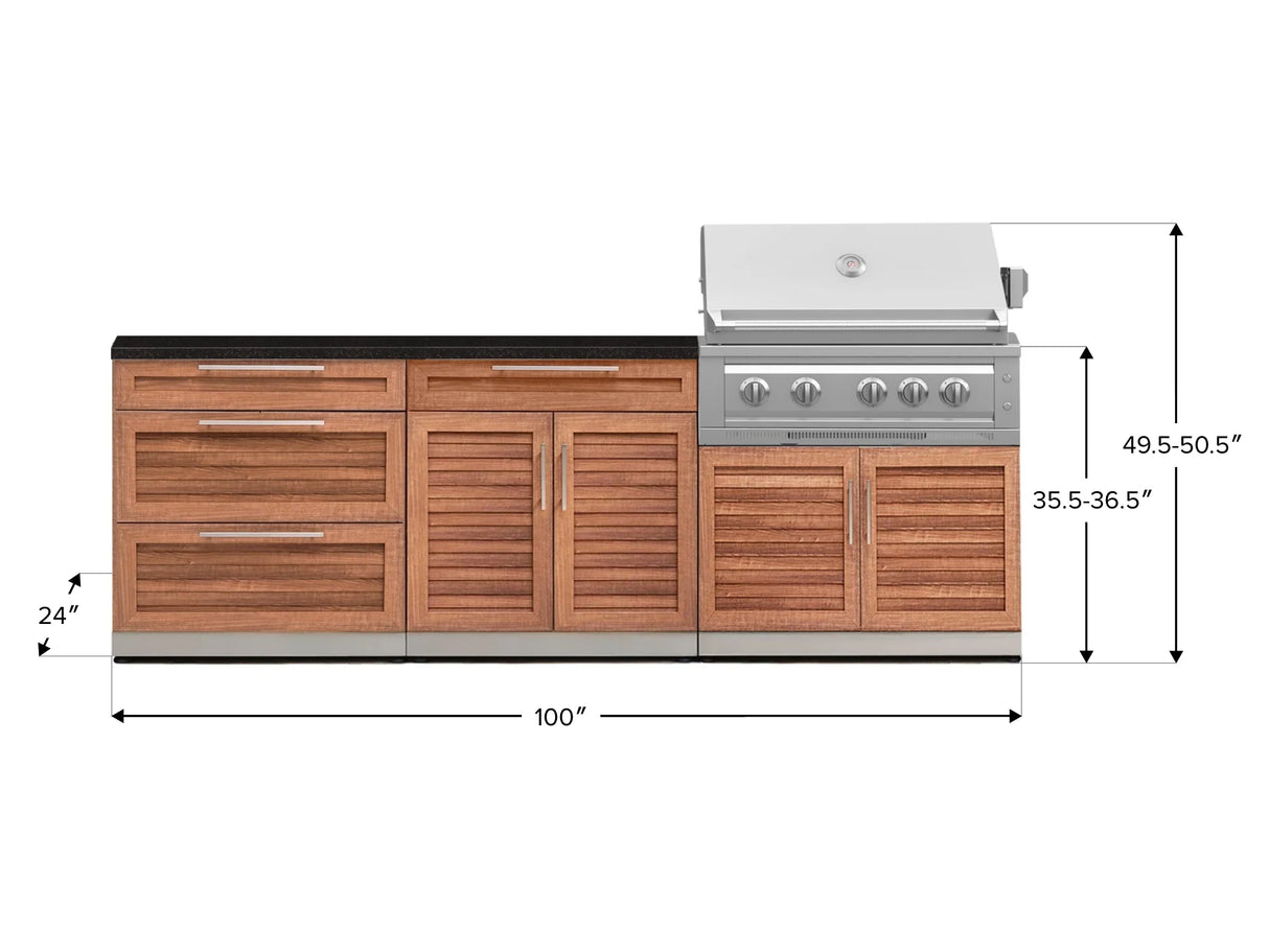 Outdoor Kitchen Stainless-Steel 5 Piece Cabinet Set with 3 Drawer, 2-Door with Drawer, Grill Cabinet, Platinum Grill and Countertop