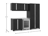 Pro Series 6 Piece Cabinet Set with Base, Wall Cabinet, Locker and Glass Door Fridge