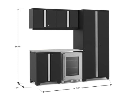 Pro Series 6 Piece Cabinet Set with Base, Wall Cabinet, Locker and Glass Door Fridge