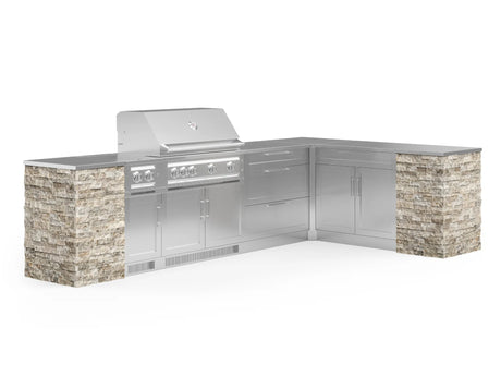 Outdoor Kitchen Signature Series 11 Piece L Shaped Cabinet Set with 3 Drawer, Bar, Dual Side Burner, Grill and Grill Cabinet