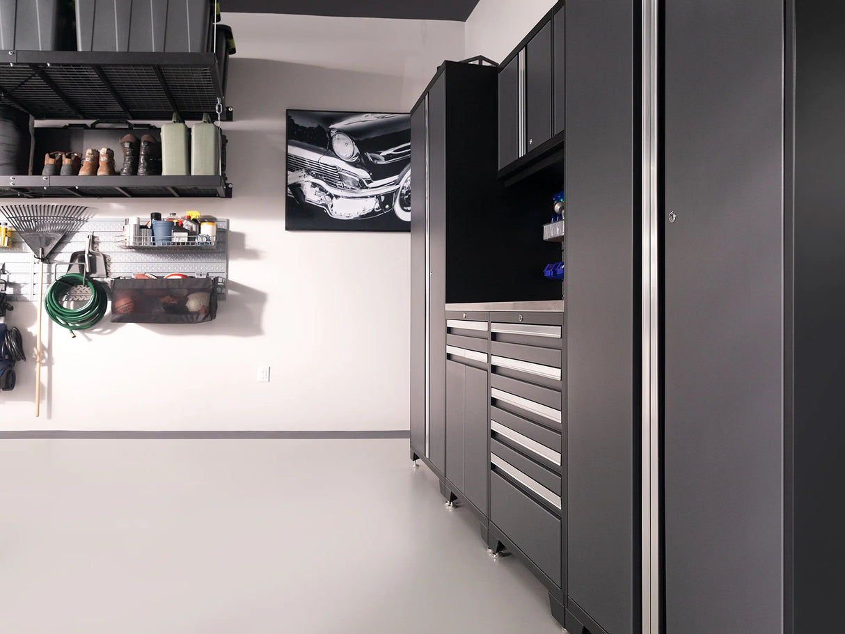 Pro Series 5 Piece Cabinet Set with Sink, Wall Cabinet, Tool Drawer, and Worktop