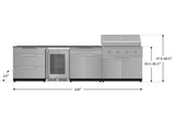 Outdoor Kitchen Stainless Steel 7 Piece Cabinet Set with 3-Drawer, Bar, Grill Cabinet, Performance Grill, Countertops, and Glass Door Fridge