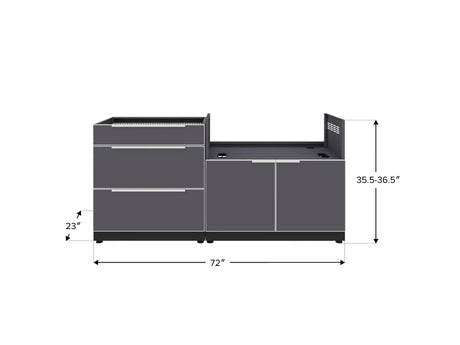 Outdoor Kitchen Aluminum 2 Piece Cabinet Set with 3 Drawer and Grill Cabinet