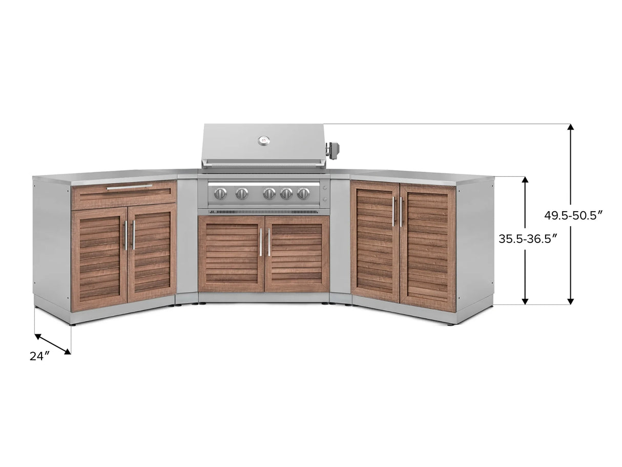 Outdoor Kitchen Stainless-Steel 7 Piece Cabinet Set with 2 Door, Bar, Corner, Grill Cabinet, Platinum Grill, and Countertops