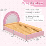 Twin Bed Frame with Height-Adjustable Headboard and Sturdy Wooden Slats-White & Pink