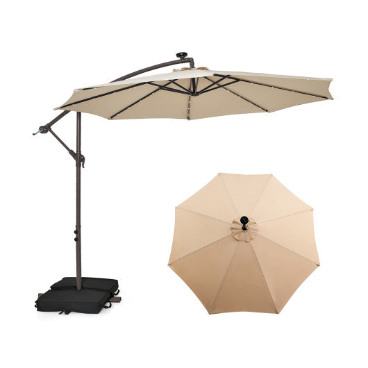 10 Feet Cantilever Umbrella with 32 LED Lights and Solar Panel Batteries-Beige